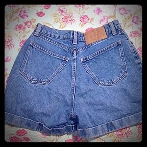 Denim Mom Jean Shorts. Cuffed leg. 5-pocket style.